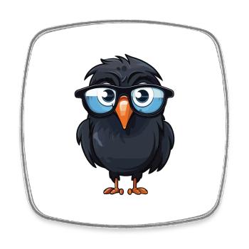 Crow Wearing Glasses Cartoon Kawaii Illustration - Square fridge magnet - white - Front