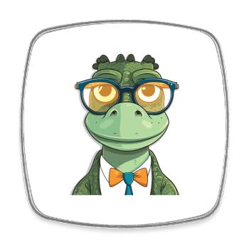 Crocodile With Glasses Cartoon Kawaii Illustration - Square fridge magnet - white - Front