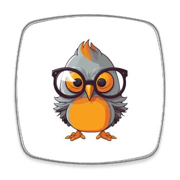 Cuckoo Wearing Glasses Cartoon Kawaii Illustration - Square fridge magnet - white - Front