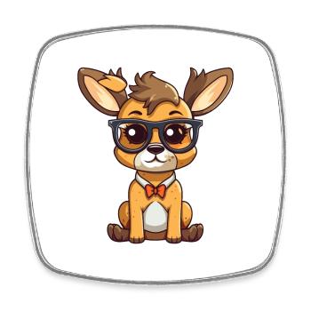 Deer Wearing Glasses Cartoon Kawaii Illustration - Square fridge magnet - white - Front