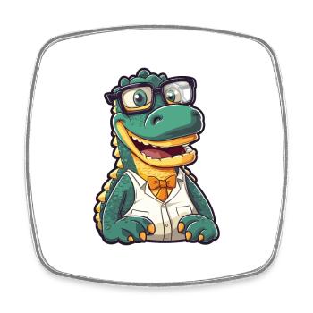 Crocodile With Glasses Cartoon Kawaii Illustration - Square fridge magnet - white - Front
