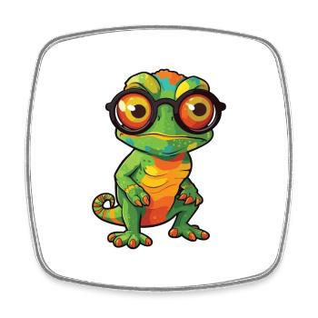 Chameleon With Glasses Cartoon Kawaii Illustration - Square fridge magnet - white - Front