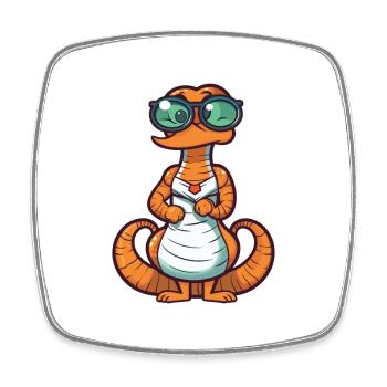 Cobra Wearing Glasses Cartoon Kawaii Illustration - Square fridge magnet - white - Front