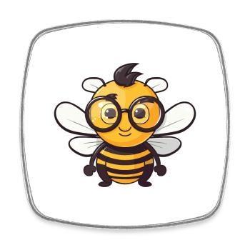 Bee Wearing Glasses Cartoon Kawaii Illustration - Square fridge magnet - white - Front