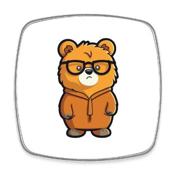 Bear Wearing Glasses Cartoon Kawaii Illustration - Square fridge magnet - white - Front