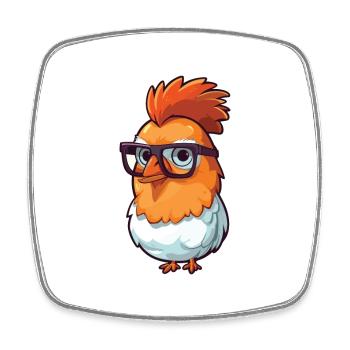 Huhn Mit Brille Cartoon Kawaii Illustration - Viereckiger Kühlschrankmagnet - Weiß - Vorne