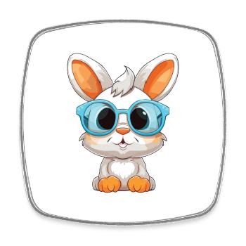 Hase mit Brille Cartoon Kawaii Illustration - Viereckiger Kühlschrankmagnet - Weiß - Vorne
