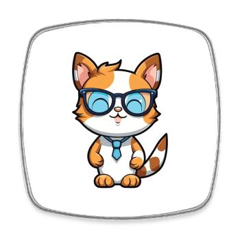 Katze mit Brille Karikatur Kawaii Illustration - Viereckiger Kühlschrankmagnet - Weiß - Vorne