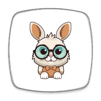 Hase trägt Brille Cartoon Kawaii Illustration - Viereckiger Kühlschrankmagnet - Weiß - Vorne