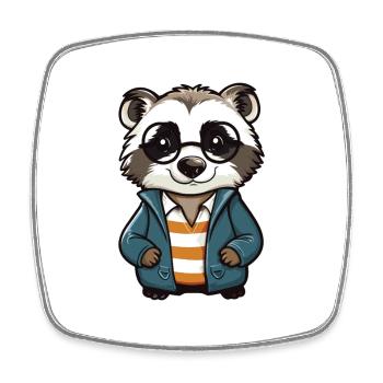 blaireau portant des lunettes dessin animé kawaii illustration - Magnet carré - blanc - Devant