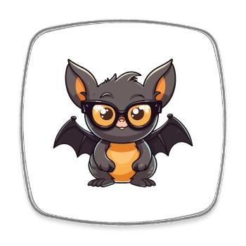 Fledermaus trägt Brille Karikatur Kawaii Illustration - Viereckiger Kühlschrankmagnet - Weiß - Vorne