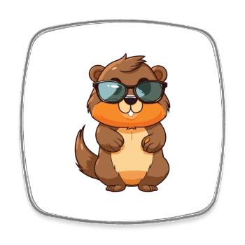 Biber trägt Brille Cartoon Kawaii Illustration - Viereckiger Kühlschrankmagnet - Weiß - Vorne