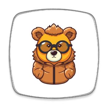 ours portant des lunettes dessin animé Kawaii Illustration - Magnet carré - blanc - Devant