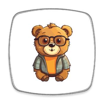 ours portant des lunettes dessin animé Kawaii Illustration - Magnet carré - blanc - Devant