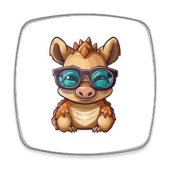 Gürteltier mit Brille Cartoon Kawaii Illustration - Viereckiger Kühlschrankmagnet - Weiß - Vorne