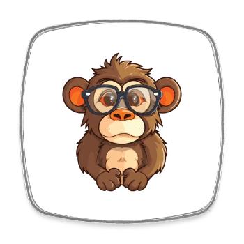 Pavian trägt Brille Karikatur Kawaii Illustration - Viereckiger Kühlschrankmagnet - Weiß - Vorne