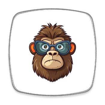Baboon Wearing Glasses Cartoon Kawaii Illustration - Square fridge magnet - white - Front