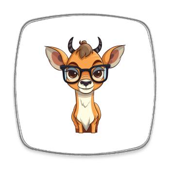 Antelope With Glasses Cartoon Kawaii Illustration - Square fridge magnet - white - Front