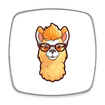 Alpaka trägt Brille Cartoon Kawaii Illustration - Viereckiger Kühlschrankmagnet - Weiß - Vorne