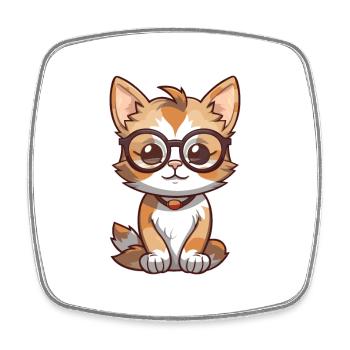 Katze mit Brille Karikatur Kawaii Illustration - Viereckiger Kühlschrankmagnet - Weiß - Vorne