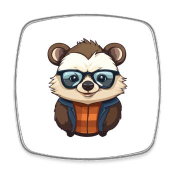 blaireau portant des lunettes dessin animé kawaii illustration - Magnet carré - blanc - Devant