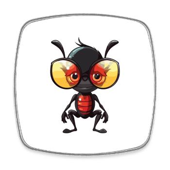 Ant Wearing Glasses Cartoon Kawaii Illustration - Square fridge magnet - white - Front