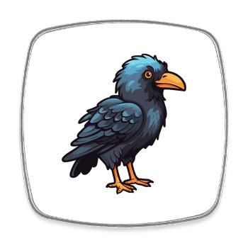 Raven Cartoon Kawaii Watercolor Illustration - Square fridge magnet - white - Front