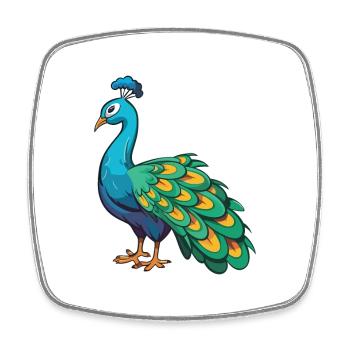 Peacock Cartoon Kawaii Aquarelle Illustration - Magnet carré - blanc - Devant