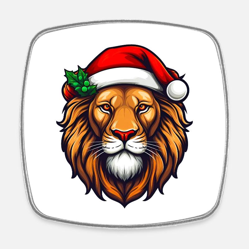 Xmas Lion with Santa Hat - Square fridge magnet - white