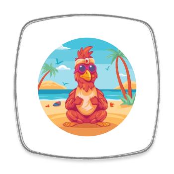 Rooster Cartoon Yoga Beach Summer Illustration - Square fridge magnet - white - Front