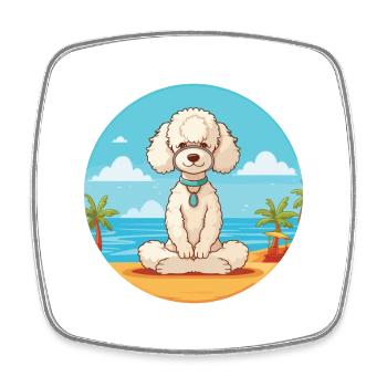 Pudel Hund Cartoon Yoga Strand Sommer Illustration - Viereckiger Kühlschrankmagnet - Weiß - Vorne