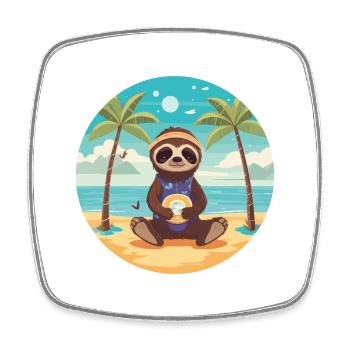 Faultier Karikatur Yoga Strand Sommer Illustration - Viereckiger Kühlschrankmagnet - Weiß - Vorne