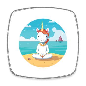 Unicorn Cartoon Yoga Beach Summer Illustration - Square fridge magnet - white - Front