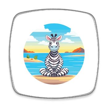 Zebra Cartoon Yoga Strand Sommer Illustration - Viereckiger Kühlschrankmagnet - Weiß - Vorne