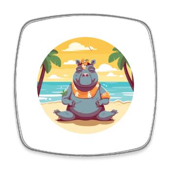Rhino Cartoon Yoga Beach Summer Illustration - Square fridge magnet - white - Front