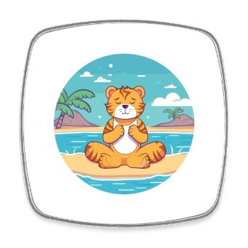 Tiger Cartoon Yoga Strand Sommer Illustration - Viereckiger Kühlschrankmagnet - Weiß - Vorne