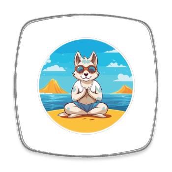 Wolf Cartoon Yoga Beach Summer Illustration - Square fridge magnet - white - Front