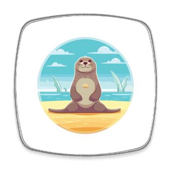 Siegel Karikatur Yoga Strand Sommer Illustration - Viereckiger Kühlschrankmagnet - Weiß - Vorne