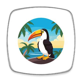 Toucan Cartoon Yoga Beach Summer Illustration - Square fridge magnet - white - Front