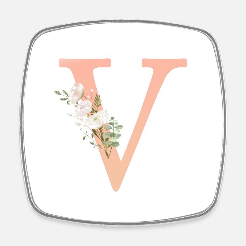 V monogram, minimal, pastel, floral - Square fridge magnet - white