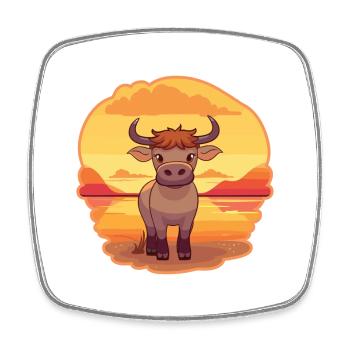 Bull Lustige Karikatur Kawaii Strand Illustration - Viereckiger Kühlschrankmagnet - Weiß - Vorne