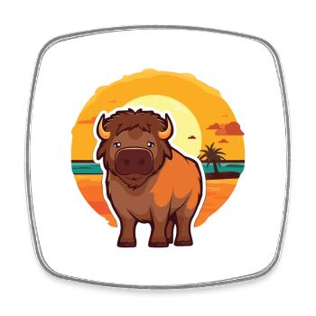 Bison Drôle de dessin animé Kawaii Beach Illustration - Magnet carré - blanc - Devant