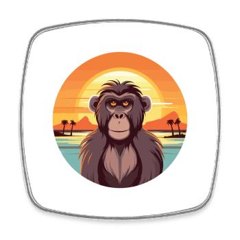 Pavian Lustige Karikatur Kawaii Strand Illustration - Viereckiger Kühlschrankmagnet - Weiß - Vorne