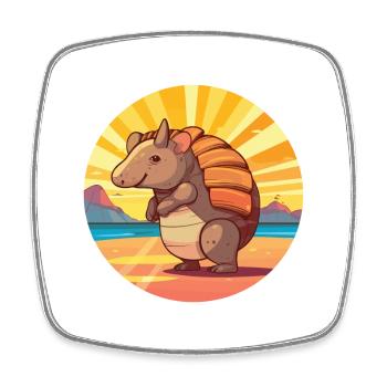 Armadillo Lustige Karikatur Kawaii Strand Illustration - Viereckiger Kühlschrankmagnet - Weiß - Vorne