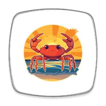 Crab Funny Cartoon Kawaii Beach Illustration - Square fridge magnet - white - Front