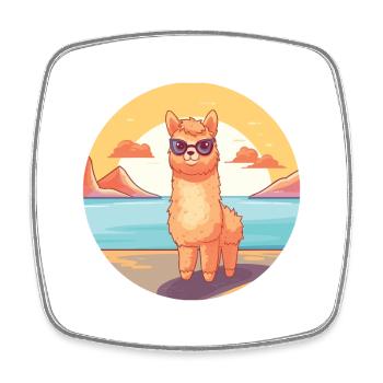 Alpaga Drôle de dessin animé Kawaii Beach Illustration - Magnet carré - blanc - Devant