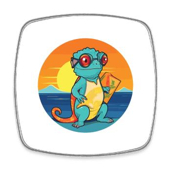 Caméléon Drôle de dessin animé Kawaii Beach Illustration - Magnet carré - blanc - Devant