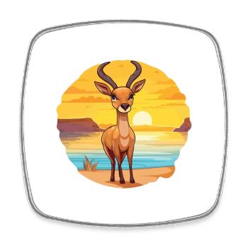 Antelope Funny Cartoon Kawaii Beach Illustration - Square fridge magnet - white - Front