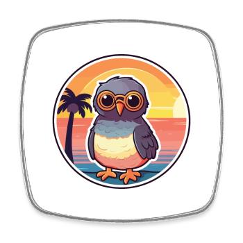 Vogel lustige Karikatur Kawaii Strand Illustration - Viereckiger Kühlschrankmagnet - Weiß - Vorne