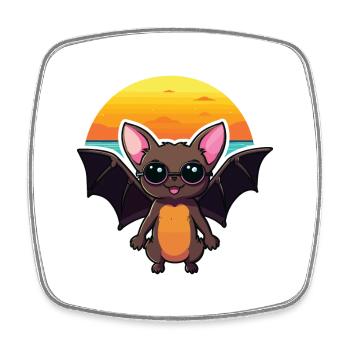 Chauve-souris Drôle de dessin animé Kawaii Beach Illustration - Magnet carré - blanc - Devant